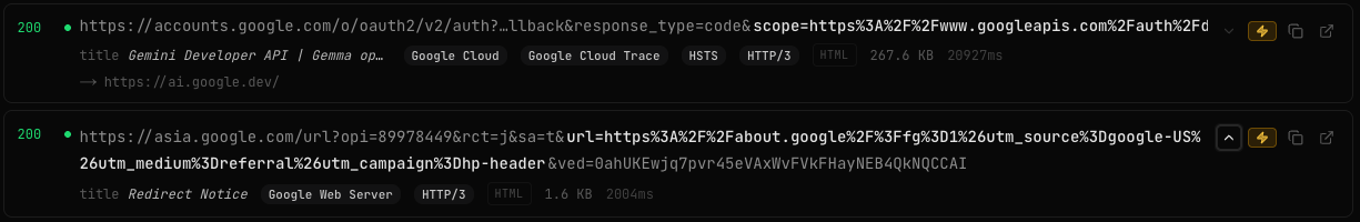 cross-domain redirect parameters — google travel's /travel/clk affiliate tracker and the /url link redirector — in /urls