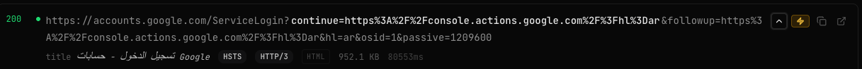 same-domain login-return parameters (continue, followup) pointing back to google, in /urls